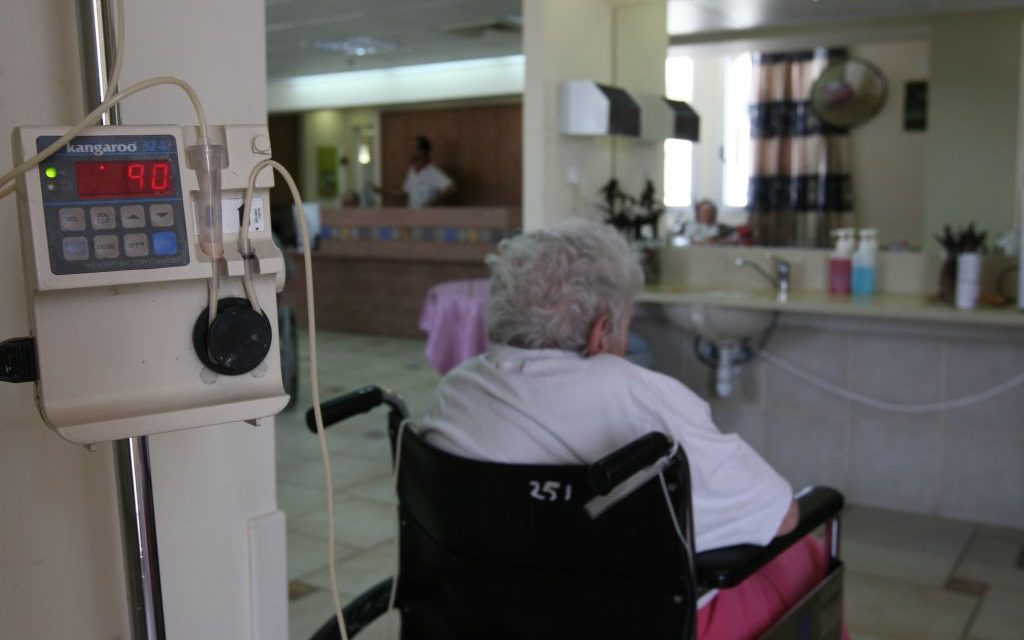 Illustrative: An Israeli woman in a nursing home in Jerusalem. (Anna Kaplan/ Flash90)