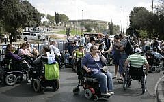 Illustrative photo of a demonstration disabled people demanding better rights, Jerusalem, October 25, 2010. (Abir Sultan/Flash 90)