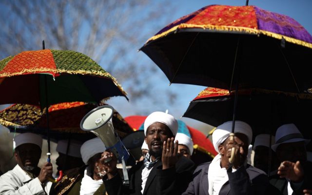 Illustrative photo of Ethiopian Israeli spiritual leaders protesting the state's refusal to officially recognize them as religious authorities, Jerusalem, December 4, 2011. (Kobi Gideon/Flash90)