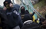 Beitar Jerusalem  fans protest the decision to sign two Chechen Muslims players Zaur Sadayev and Gabriel Kadiev, February 1, 2013. (Yonatan Sindel/Flash90)