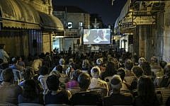 Moviegoers viewing a film in the Old City's Moristan Square at the 2015 Jerusalem Film Festival. (Hadas Parush/Flash 90)