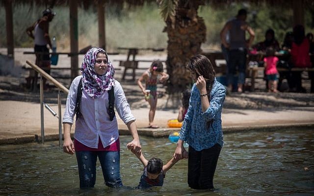 Illustrative photo of Arab women at an outdoor bathing pool in Israel, July 19, 2015. (Hadas Parush/Flash90) Illustrative photo of Arab women at an outdoor bathing pool in Israel, July 19, 2015. (Hadas Parush/Flash90)