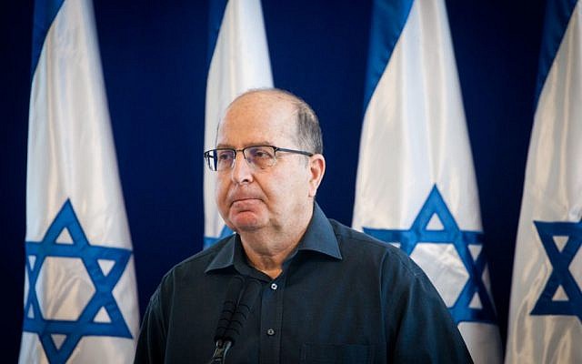 Outgoing Defense Minister and Likud member, Moshe Ya'alon, speaks at a press conference in which he announces his resignation from the Knesset, in the Kirya, the Tel Aviv IDF headquarters, on May 20, 2016. (Miriam Alster/Flash90)
