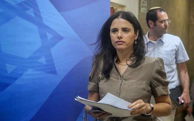 Justice Minister Ayelet Shaked arrives for the weekly cabinet meeting at the Prime Minister's Office in Jerusalem, March 13, 2016. (Marc Israel Sellem/POOL) Justice Minister Ayelet Shaked arrives for the weekly cabinet meeting at the Prime Minister's Office in Jerusalem, March 13, 2016. (Marc Israel Sellem/POOL)