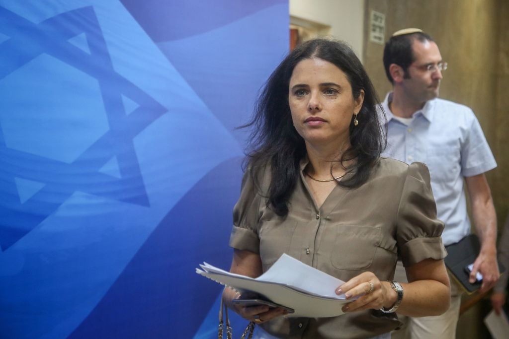 Justice Minister Ayelet Shaked arrives for the weekly cabinet meeting at the Prime Minister's Office in Jerusalem, March 13, 2016. (Marc Israel Sellem/POOL) Justice Minister Ayelet Shaked arrives for the weekly cabinet meeting at the Prime Minister's Office in Jerusalem, March 13, 2016. (Marc Israel Sellem/POOL)