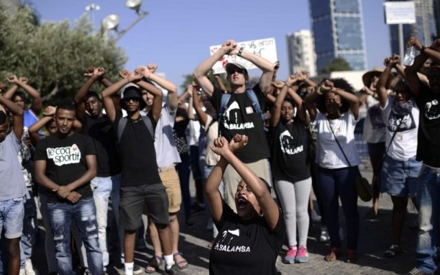Family and friends of Yosef Salamsa protest for justice in Tel Aviv on July 3, 2016. (Tomer Neuberg/Flash90) Family and friends of Yosef Salamsa protest for justice in Tel Aviv on July 3, 2016. (Tomer Neuberg/Flash90)
