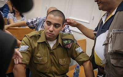 IDF Sgt. Elor Azaria in court on July 5, 2016. (Flash90)
