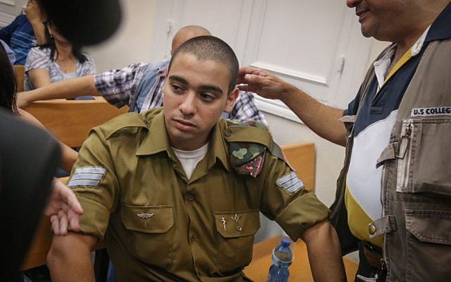 Elor Azaria in court on July 5, 2016 (Flash90)