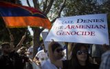 In this undated photo, members of the Jerusalem Armenian community protest outside the Knesset, demanding that the State of Israel recognize the Armenian genocide. (Hadas Parush/Flash90)
