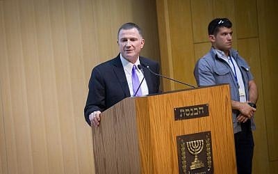 Knesset Speaker Yulil Edelstein speaks at an event in the Israeli parliament on July 12, 2016. (Miriam Alster/FLASH90)