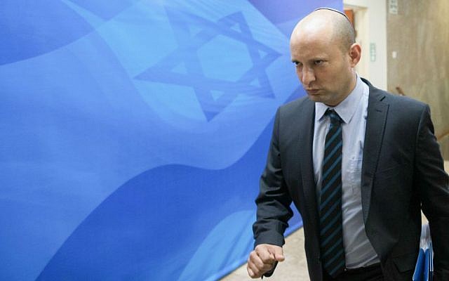 Education Minister Naftali Bennett arrives at the weekly cabinet meeting at the Prime Minister's Office in Jerusalem on July 31, 2016. (Ohad Zwigenberg/Pool/Flash90) Education Minister Naftali Bennett arrives at the weekly cabinet meeting at the Prime Minister's Office in Jerusalem on July 31, 2016. (Ohad Zwigenberg/Pool/Flash90)