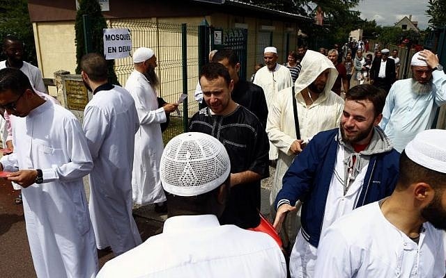 Muslim worshippers walk out after the friday prayer at the Yahya Mosque, in Saint-Etienne-du-Rouvray, Normandy, France, Friday, July 29, 2016 (AP Photo/Francois Mori) Muslim worshippers walk out after the friday prayer at the Yahya Mosque, in Saint-Etienne-du-Rouvray, Normandy, France, Friday, July 29, 2016 (AP Photo/Francois Mori)