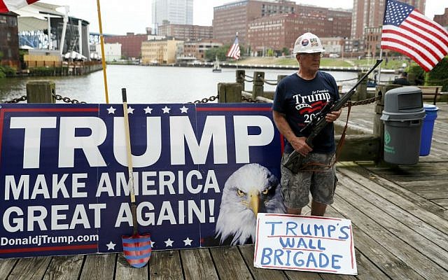 Elan Stoltzfuz at a rally for Republican presidential candidate Donald Trump at Settlers Landing Park on Monday, July 18, 2016, in Cleveland, Ohio. (AP/John Minchillo)