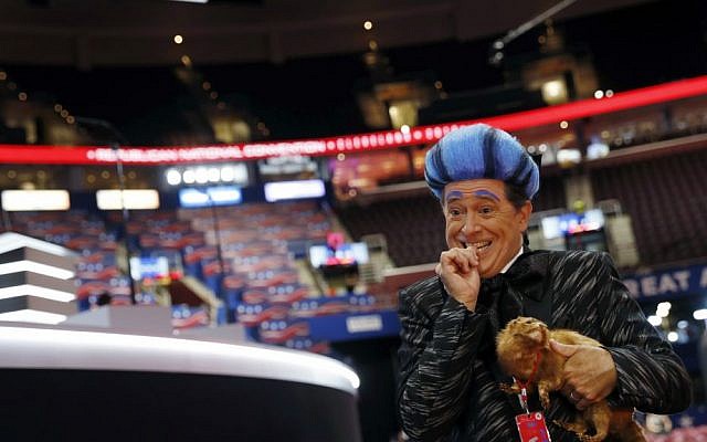 Comedian Stephen Colbert performs on the floor of the Republican National Convention at Quicken Loans Arena during a taping of his program, Sunday, July 17, 2016, in Cleveland. (AP Photo/Carolyn Kaster)