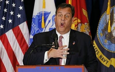New Jersey Gov. Chris Christie gestures as he introduces Republican Presidential Candidate Donald Trump during a rally in Virginia Beach, Virginia, Monday, July 11, 2016. (AP Photo/Steve Helber)