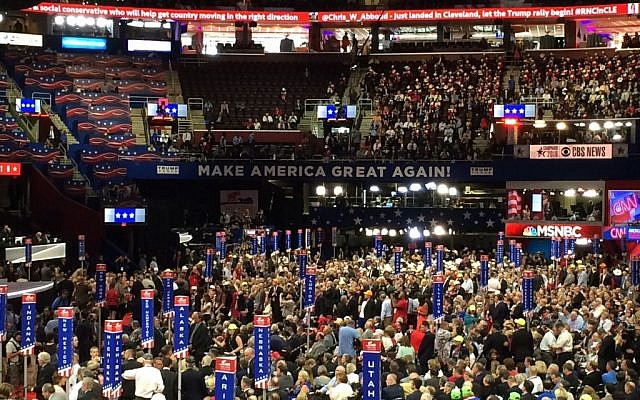 The RNC convention floor Quicken Loans Arena in downtown Cleveland (Eric Cortellessa, Times of Israel) The RNC convention floor Quicken Loans Arena in downtown Cleveland (Eric Cortellessa, Times of Israel)