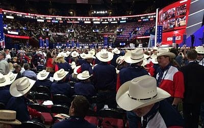 Republican National Convention delegates on opening night, Cleveland, Ohio, July 18, 2016. (Eric Cortellessa/Times of Israel)