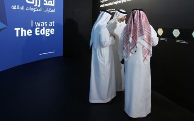 Illustrative photo of Emirati officials in traditional dress at the World Government Summit in Dubai, United Arab Emirates on February 8, 2016. (AP Photo/Kamran Jebreili)