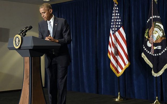 US President Barack Obama makes a statement on the fatal police shootings of two black men in Louisiana and Minnesota after arriving in Warsaw, Poland, July 8, 2016. (AP/Susan Walsh) US President Barack Obama makes a statement on the fatal police shootings of two black men in Louisiana and Minnesota after arriving in Warsaw, Poland, July 8, 2016. (AP/Susan Walsh)