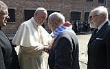 Pope Francis meets with camp survivors in the former Nazi German death camp of Auschwitz-Birkenau in Oswiecim, Poland, Friday, July 29, 2016. (L'Osservatore Romano /Pool Photo via AP)