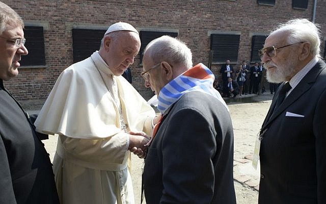Pope Francis meets with camp survivors in the former Nazi German death camp of Auschwitz-Birkenau in Oswiecim, Poland, Friday, July 29, 2016. (L'Osservatore Romano /Pool Photo via AP) Pope Francis meets with camp survivors in the former Nazi German death camp of Auschwitz-Birkenau in Oswiecim, Poland, Friday, July 29, 2016. (L'Osservatore Romano /Pool Photo via AP)