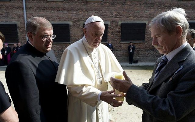 Pope Francis meets with camp survivors in the former Nazi German death camp of Auschwitz--Birkenau in Oswiecim, Poland, Friday, July 29, 2016. (L'Osservatore Romano /Pool Photo via AP) Pope Francis meets with camp survivors in the former Nazi German death camp of Auschwitz--Birkenau in Oswiecim, Poland, Friday, July 29, 2016. (L'Osservatore Romano /Pool Photo via AP)
