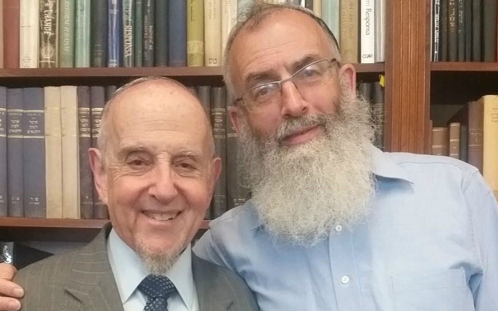 Rabbi David Stav (right), founder and president of Israel's Tzohar Rabbinical Organization, expressed his full support for New York's Rabbi Haskel Lookstein, whose US Orthodox conversions had been challenged by the rabbinate, following a July 5, 2016, meeting. (Yakov Gaon)