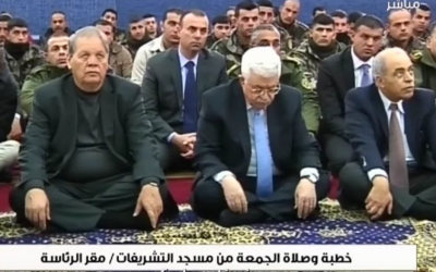 PA President Mahmoud Abbas listens to a Friday sermon by Dr. Habbash at the Presidential headquarters in Ramallah. (Courtesy: YouTube screenshot)