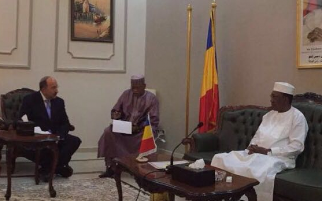 Foreign Ministry Director-General Dore Gold (left) meets with the president of Chad, Idriss Déby (right), in the presidential palace in the city of Fada, in the heart of the Sahara desert, July 14, 2016. (Courtesy Foreign Ministry) Foreign Ministry Director-General Dore Gold (left) meets with the president of Chad, Idriss Déby (right), in the presidential palace in the city of Fada, in the heart of the Sahara desert, July 14, 2016. (Courtesy Foreign Ministry)