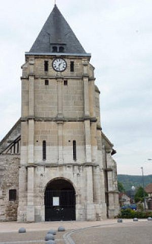 Church of St. Étienne in Saint-Étienne-du-Rouvray in Normandy, France seen on July 29 2012. (M-Knight76, Wikimedia commons)