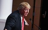 Republican presidential candidate Donald Trump addresses the Republican Jewish Coalition at Ronald Reagan Building and International Trade Center December 3, 2015 in Washington, DC. (Alex Wong/Getty Images via JTA)