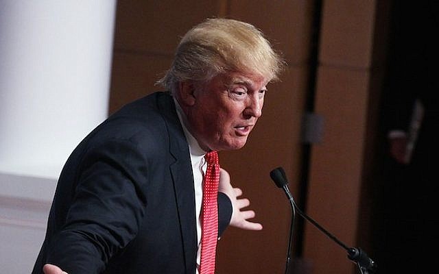 Republican presidential candidate Donald Trump addresses the Republican Jewish Coalition at Ronald Reagan Building and International Trade Center December 3, 2015 in Washington, DC. (Alex Wong/Getty Images via JTA) Republican presidential candidate Donald Trump addresses the Republican Jewish Coalition at Ronald Reagan Building and International Trade Center December 3, 2015 in Washington, DC. (Alex Wong/Getty Images via JTA)
