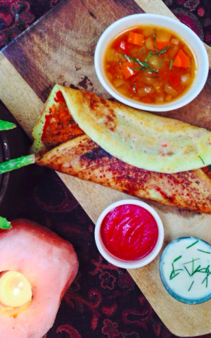 A 'red' dosa at Tel Aviv's vegan Dosa Bar; good vegan Indian eats (Courtesy Dosa Bar)