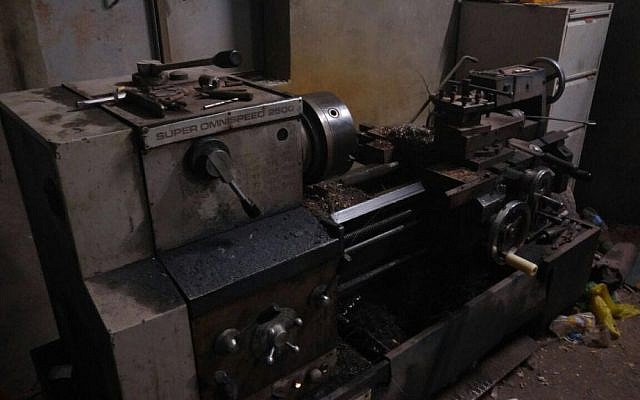 A drill press confiscated by Israeli security forces , on July 10, 2016, that is believed to have been used in the production of illegal weapons in the West Bank village of Urif. (Shin Bet) A drill press confiscated by Israeli security forces , on July 10, 2016, that is believed to have been used in the production of illegal weapons in the West Bank village of Urif. (Shin Bet)