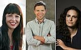 From left: Jennifer Keishin Armstrong, Jonah Lehrer, Jessi Klein (Jesse Jiryu Davis/Leah Lehrer/Robyn Von Swank/via JTA)
