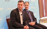 Peter Beinart (L) speaking at a J Street session on July 26, 2016. (JTA)
