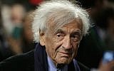 Elie Wiesel arrives for a roundtable discussion on the Iran nuclear deal on Capitol Hill in Washington, DC, March 2, 2015. (Win McNamee/Getty Images via JTA)