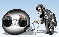 Cartoon posted on Fatah's Information and Culture Commission website on August 1st, 2016, which suggests Israel is taking advantage infighting between Muslims. (Courtesy: Fatah Information and Culture Commission website)