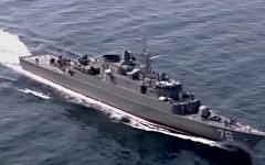 Illustrative: An Iranian navy vessel during a drill in the Strait of Hormuz. (YouTube screenshot)