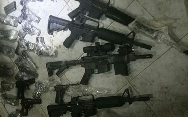 Weapons seized by Israeli security forces on July 19, 2016 during a smuggling attempt from Jordan into Israel. (IDF Spokesperson's Office) Weapons seized by Israeli security forces on July 19, 2016 during a smuggling attempt from Jordan into Israel. (IDF Spokesperson's Office)