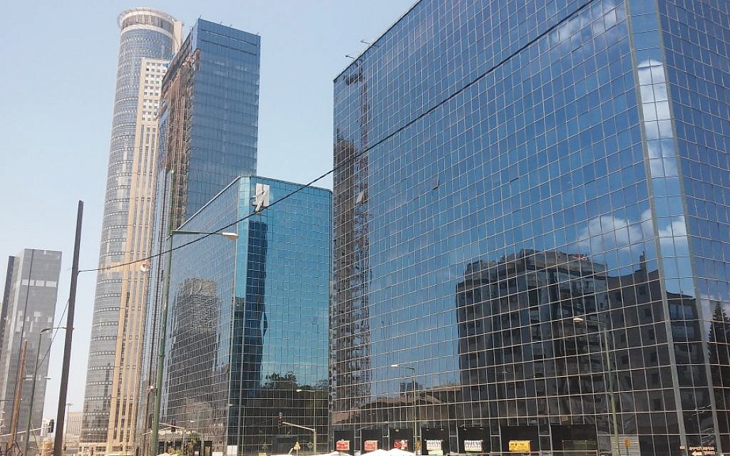 Illustrative: Jabotinsky Street in Ramat Gan is home to many binary options firms (Times of Israel)