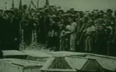 The funerals for the dozens of Jews killed in a 1946 post-Holocaust pogrom in Kielce, Poland (screen capture: YouTube)