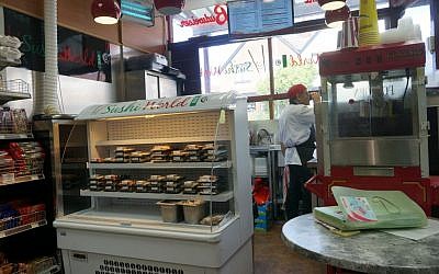 Illustrative: The sushi corner of a kosher supermarket in Manchester, England, July 2016. (Cnaan Liphshiz/via JTA)
