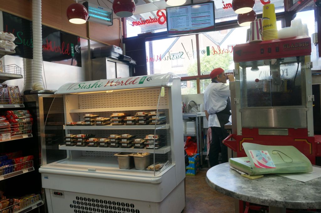 The sushi corner of a kosher supermarket in Manchester, England, July 2016. (Cnaan Liphshiz/via JTA) The sushi corner of a kosher supermarket in Manchester, England, July 2016. (Cnaan Liphshiz/via JTA)