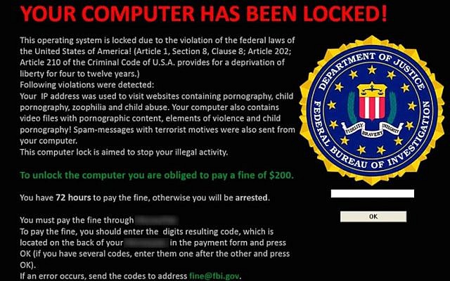 Screenshot of a ransomware exploit (Courtesy)