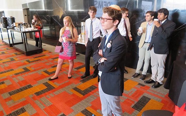Shabbos Kestenbaum, 17, attending a breakfast for the Virginia delegation to the Democratic National Convention, July 26, 2016. (Ron Kampeas)