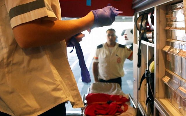 Magen David Adom paramedics in Jerusalem. (Luke Tress/Times of Israel)