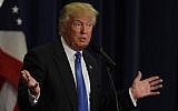 Republican Presidential candidate Donald Trump addresses the crowd during a campaign rally at the Sharonville Convention Center, in Cincinnati, Ohio, July 6, 2016. (John Sommers II/Getty Images)
