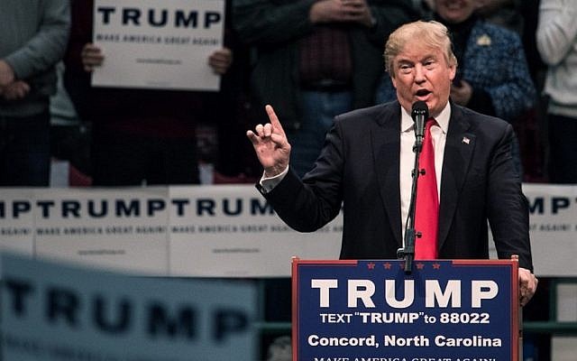 Republican presidential candidate Donald Trump addresses the crowd at a campaign rally March 7, 2016, in Concord, North Carolina. (Sean Rayford/Getty Images/AFP)