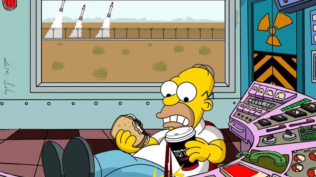 Homer Simpson juggling his Aroma hafuch and sandwich during one of his Israeli adventures, part of the Animix Festival held at the Tel Aviv Cinematheque in August 2016. (Courtesy Animix Festival) Homer Simpson juggling his Aroma hafuch and sandwich during one of his Israeli adventures, part of the Animix Festival held at the Tel Aviv Cinematheque in August 2016. (Courtesy Animix Festival)